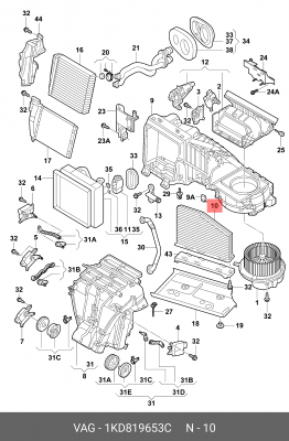 Фильтр воздушный салона VW Caddy,Golf 5,Passat B6,Touran,Tiguan угольный (ЗАМЕНА 1KD 819 653 C VAG