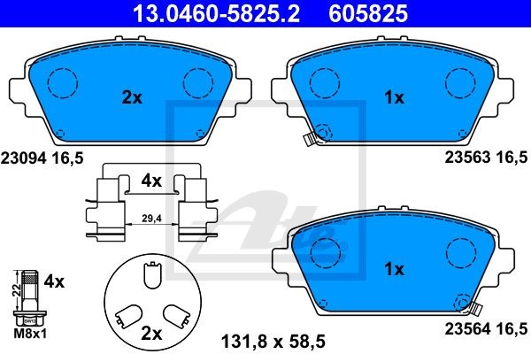 Колодки тормозные NISSAN Primera P12, Tino, Almera (00-) передние (4шт.) ATE 13.0460-5825.2 ATE