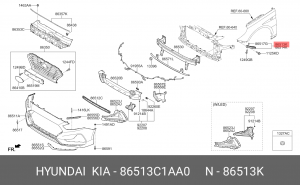 Кронштейн бампера HYUNDAI Sonata (17-) переднего левый OE 86513C1AA0 HYUNDAI KIA