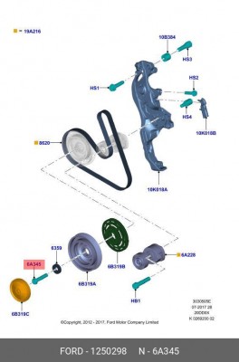 БОЛТ ШКИВА КОЛ- ЛА/BOLT - HEX.HEAD 1250298 1 250 298 FORD