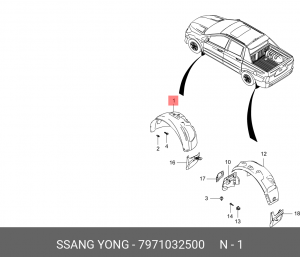 Подкрылок SSANGYONG Actyon Sports (12-) передний левый OE 7971032500 SSANG YONG