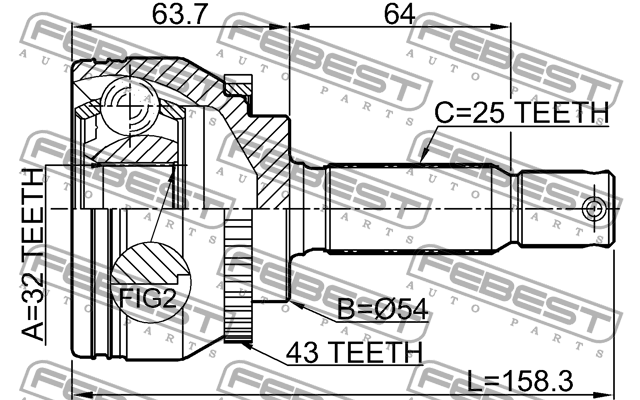 ШРУС внешний  32X54X25 MITSUBISHI GALANT EA3A/EA8A USA (96-03) 0410-EA3A43 0410EA3A43 FEBEST
