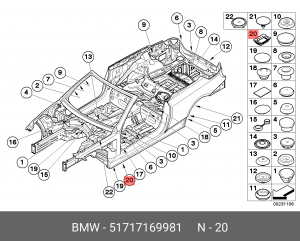 Опора подъемной платформы ! \BMW 1' E88, F20, LCI, F21, F52, 2' F22, F23, F87 M2 51 71 7 169 981 BMW