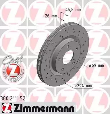 диск тормозной !Sport перед. 294x26/46-5x114 \Chrysler Sebring/Caliber,Jeep Comp 380.2111.52 ZIMMERMANN