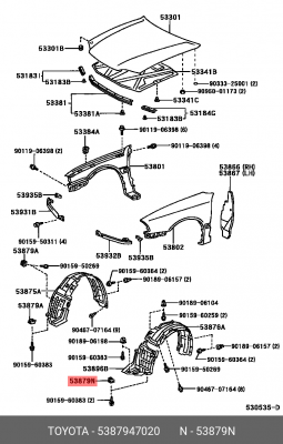 53879-47020 КРЕПЕЖ ПОДКРЫЛКА 53879-47020 TOYOTA