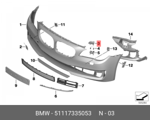 Крышка форсунки BMW 7 (F01,F02) омывателя фары левой ОЕ 51 11 7 335 053 BMW