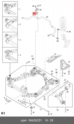 Втулка стабилизатора CHEVROLET Captiva переднего OE 96626251 GENERAL MOTORS