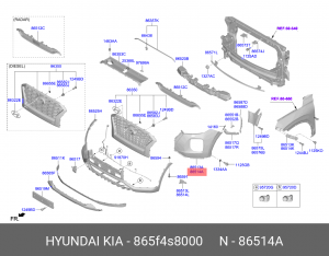 Накладка бампера HYUNDAI Palisade (19-) переднего правая OE 865F4S8000 HYUNDAI KIA