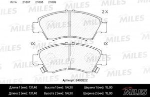 Колодки тормозные передние (без датчика) (Смесь Low-Metallic) (HONDA CIVIC 1.3-1 E400222 MILES
