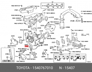 трубка турбины!\ Toyota Hilux 93>/Land Cruiser 93> 15407-67010 TOYOTA
