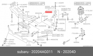 Сайлентблок переднего рычага задний SUBARU 20204-AG011 20204-AG011 SUBARU