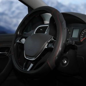 Оплетка на руль, искусст. кожа, рельефная, черная, красн. прошивка, 38 см/М (AWS AWS-LI-22M AIRLINE