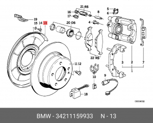 пыльник тормозного диска задний левый!\ BMW E34 91> 34 21 1 159 933 BMW