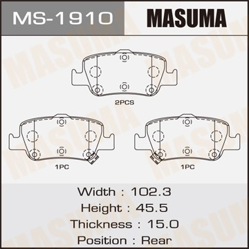 колодки дисковые задн.!\ Toyota Auris/Corolla 1.4D-4D/1.4VVTi/1.6VVTi/2.0D-4D 07 MS1910 MASUMA