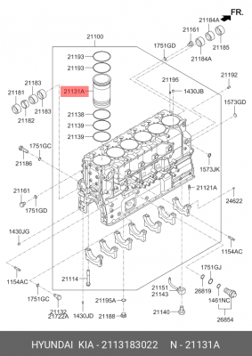 Гильза цилиндра HYUNDAI HD160,170,260,270,450,AeroQueen дв.D6ABDD/AC/AV STD-B OE 2113183022 HYUNDAI KIA