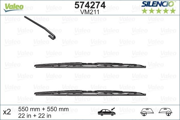 Щетка стеклоочистителя AUDI A4 (8E2/B6) 550/550мм комплект Silencio VALEO 574274 VALEO PHC