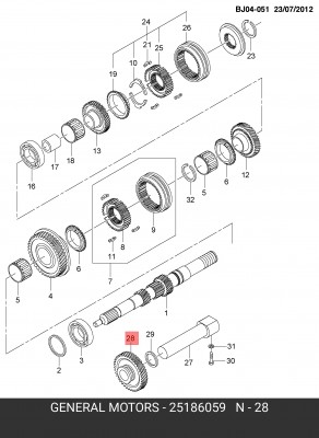 25186059 ПЕРЕДАЧА ЗАДН., ПРОМЕЖУТ. КОЛЕСО (T=31) 25186059 GENERAL MOTORS