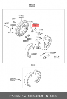 Цилиндр тормозной задний HYUNDAI Porter 2 (04-) правый OE 584204F000 HYUNDAI KIA