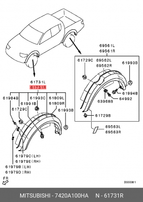 накладка крыла! переднего правого\ Mitsubishi L200 KB 06-16 7420A100HA MITSUBISHI