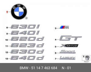 ЭМБЛЕМА BMW G30 G01 BMW 51 14 7 463 684 BMW
