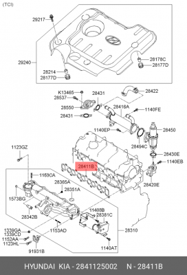Прокладка впускного коллектора 2841125002 HYUNDAI KIA