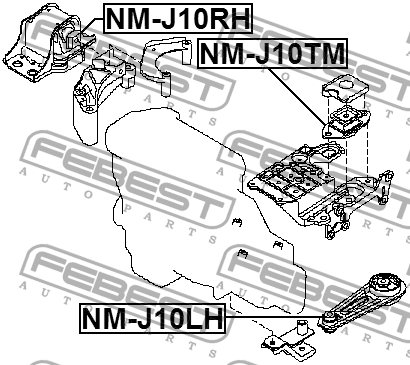 Опора двигателя правая NM-J10RH NM-J10RH FEBEST