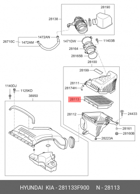 Фильтр воздушный KIA Opirus (06-) OE 281133F900 HYUNDAI KIA