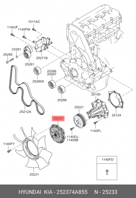 Вискомуфта HYUNDAI HD35 (17-) (D4CB) привода вентилятора OE 252374A855 HYUNDAI KIA