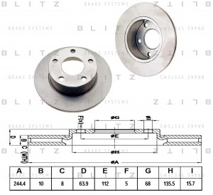 Диск тормозной задний AUDI 100/A6 94-VW Passat 97- BS0106 BS0106 BLITZ