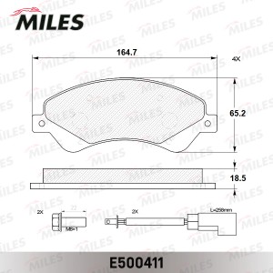 Колодки тормозные передние (с датчиком) (Смесь CERAMIC серия PRO) FORD TRANSIT 0 E500411 MILES