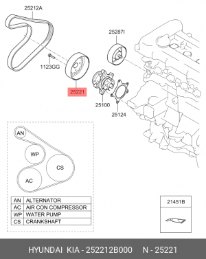 Шкив HYUNDAI Solaris,i30 KIA Soul,Ceed (06-) насоса водяного OE 25221-2B000 HYUNDAI KIA