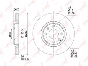 Диск тормозной передний (283x26) BN-1015 LYNXAUTO