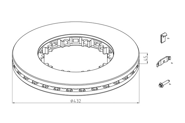 диск тормозной! 432x45 с пластинами и винтами\ DAF SB230/SB250/SB4000/SBR4000 10621100A PETERS ENNEPETAL