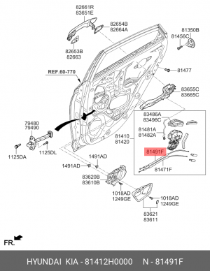 Трос KIA Rio (17-) привода замка двери задней OE 81412H0000 HYUNDAI KIA