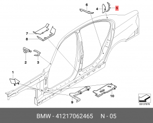 Кронштейн BMW 3 (Е90) (05-10) крепления стойки наружной левой OE 41 21 7 062 465 BMW