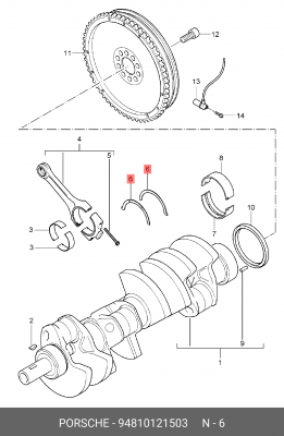 полукольца коленвала!\ Porsche Cayenne 04> 94810121503 PORSCHE