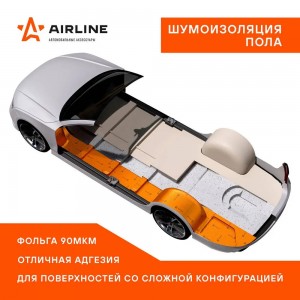 Шумоизоляция (вибро) "Main 2" PRO (50х70 см) КС, 2мм, фольга 90 мкм. КМП 0,23 "A ADVI008 AIRLINE