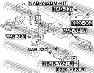 Сайлентблок задн балки комплект 2шт NISSAN PATROL Y62 2010- NAB-Y62DM-KIT NAB-Y62DM-KIT FEBEST