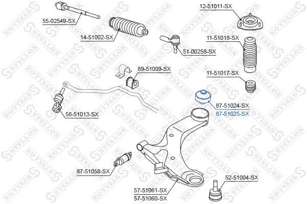 сайлентблок рычага зад.!\ Hyundai Elantra/Lantra 00-02/Coupe 01-02 87-51025-SX STELLOX