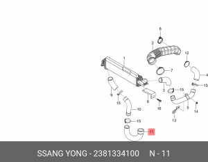 Патрубок SSANGYONG Actyon (10-) интеркулера OE 2381334100 SSANG YONG