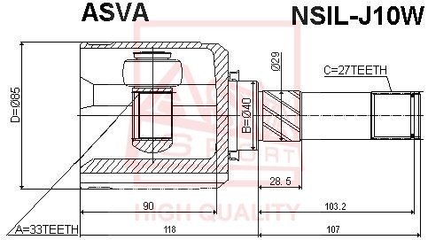 ШРУС ВНУТРЕННИЙ ЛЕВЫЙ 12 NSILJ10W NSIL-J10W ASVA