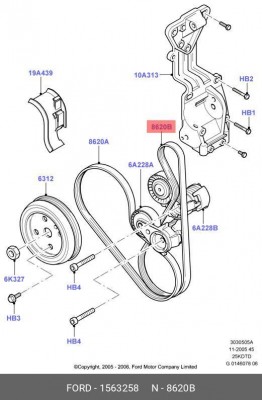 Ремень приводной поликлиновой 5PK890 FORD 1 563 258 FORD