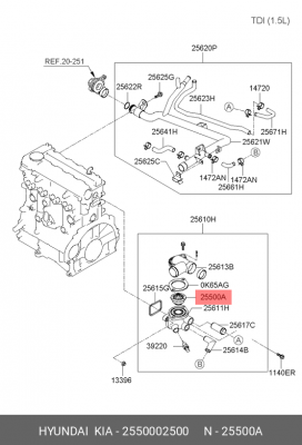 Термостат HYUNDAI Sonata NF (04-),Starex H-1 (07-) (2.4) OE 25500-02500 HYUNDAI KIA
