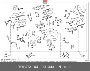 Комплект прокладок двигателя, полный 04111-31343 04111-31343 TOYOTA