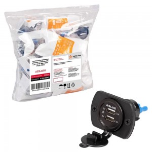 Розетка USB встраиваемая влагозащ. с 2 портами (5В, 2.1А + 2.1А) (В пакете) (AEB AEBJ205 AIRLINE