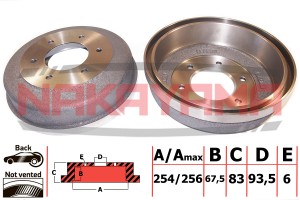 Тормозной барабан задний MITSUBISHI L 200 86-05, L 300 83-02, PAJERO 88-95 (254x Q4914 NAKAYAMA