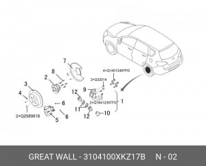Ступица HAVAL F7,F7x задняя с подшипником OE 3104100XKZ17B GREAT WALL