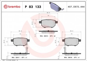 P83133 колодки дисковые задние!\ Toyota Prius 1.8i Hybrid 09> P83133 BREMBO