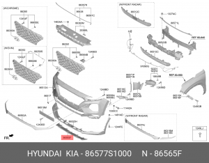 Накладка бампера HYUNDAI Santa Fe (18-) переднего нижняя OE 86577S1000 HYUNDAI KIA