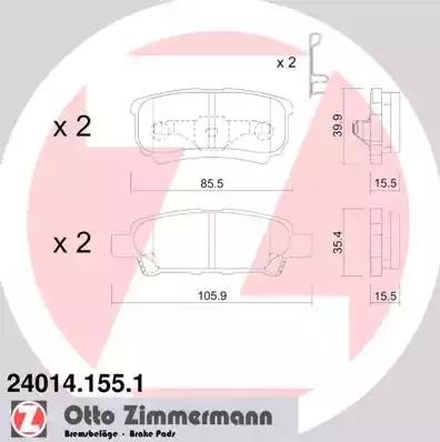 колодки дисковые !задн. 86x40x16 \ Mitsubishi Outlander 2.0MPi/2.4i 03> 24014.155.1 ZIMMERMANN